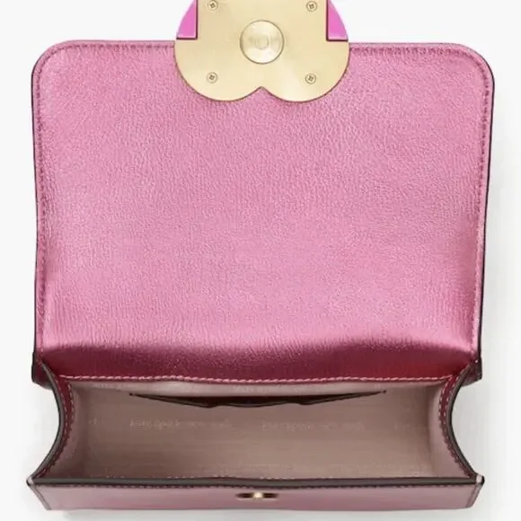 Kate Spade Bijou Barbie Pink Metallic Pebble Leather Top Handle Crossbody Bag - Picture 8 of 11